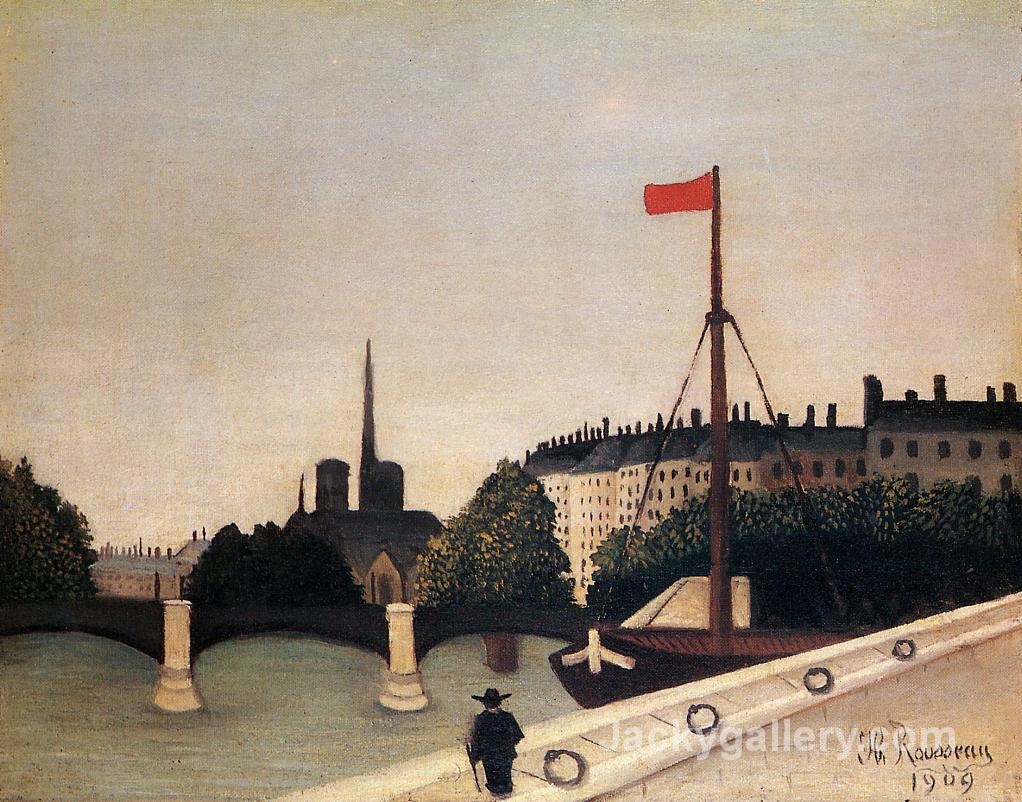 Notre Dame View of the Ile Saint Louis from the Quai Henri IV by Henri Rousseau paintings reproduction